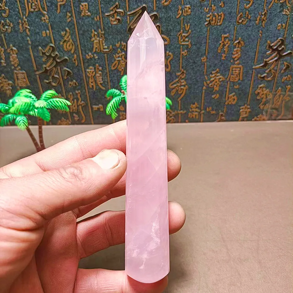 DT Vogel-Natural Transparent Pink Crystal Quartz Dot Stick, Home Decor, Fashion Gift, Chakra Treatment, 18-sided Style