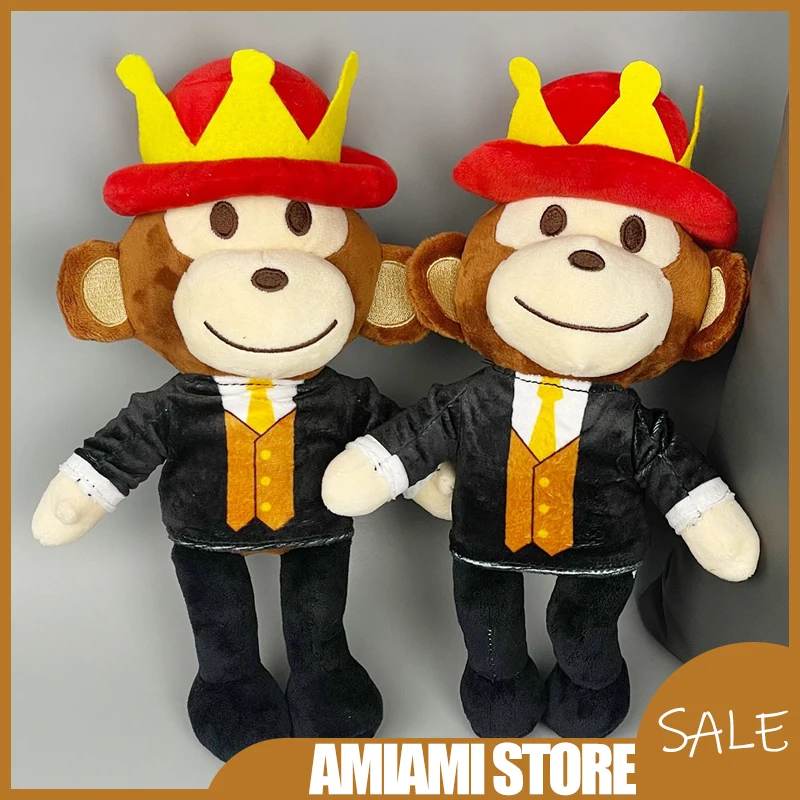 

28cm Black Monkey Plush with Red Hat No.9 House Game Cute Stuffed Animal Doll Soft Cuddly Christmas Birthday Gifts Toy for Kids