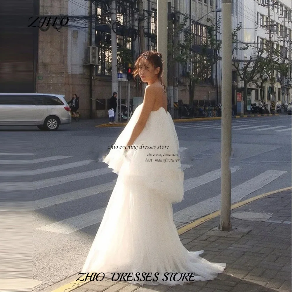 ZHIO Elegant Layered Tulle Korean Wedding Strapless Customized Bodice Corset Photo Shooting Dresses Street Wedding