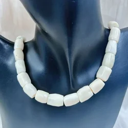 10-12mm Vintage Column Women Men Jewelry Natural Sea Bamboo White Coral Short Collar Necklace 17-20inch