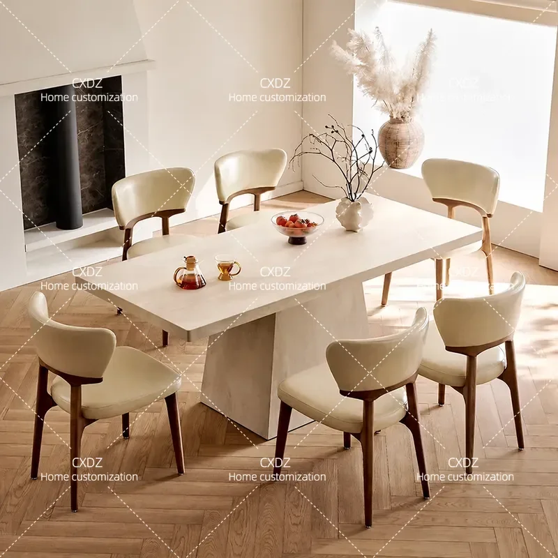 Modern Travertine Stone Slab Dining Table Rectangular Simple Style Small Apartment Household Furniture
