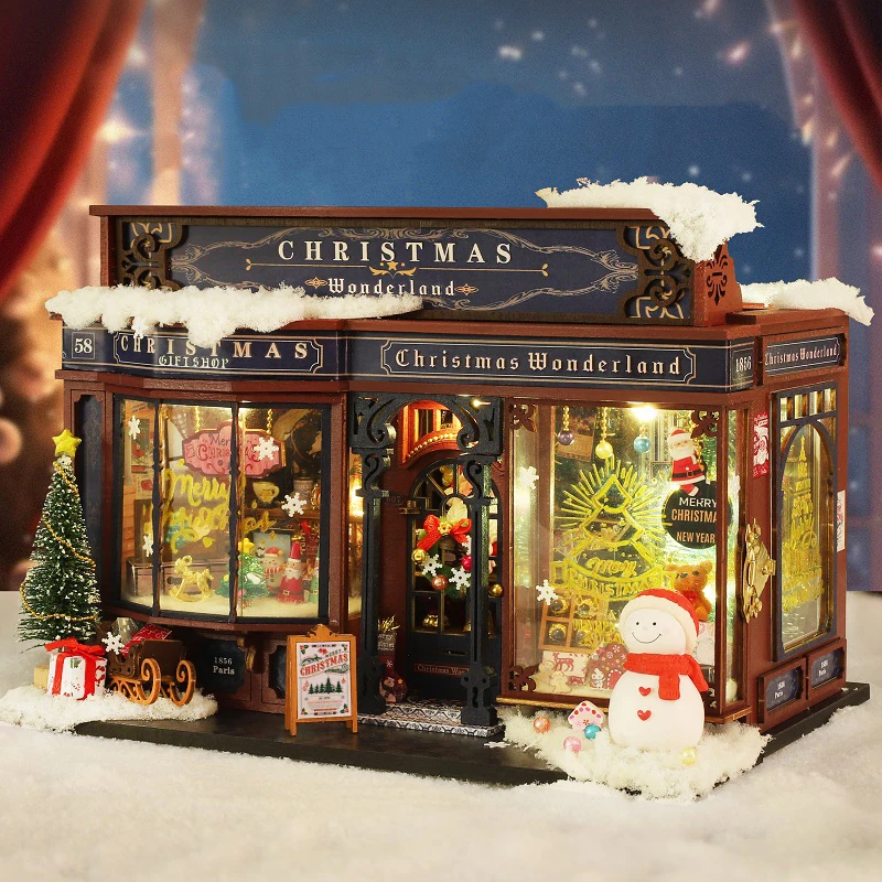 NEW DIY Wooden Doll Houses Christmas Wonderland Cottage Miniature Model Kit Dollhouse with Furniture for Friends Birthday Gifts