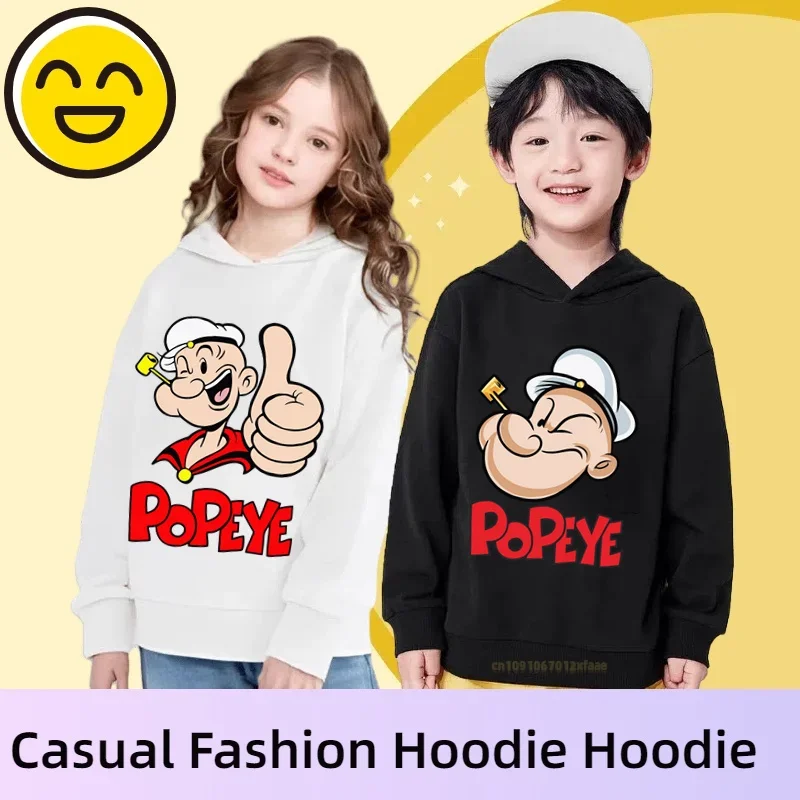 Popeye the Sailor Anime Printed Hoodies for Boys and Girls, Hoodies, Casual Fashion Sports, 3-14 Years Old