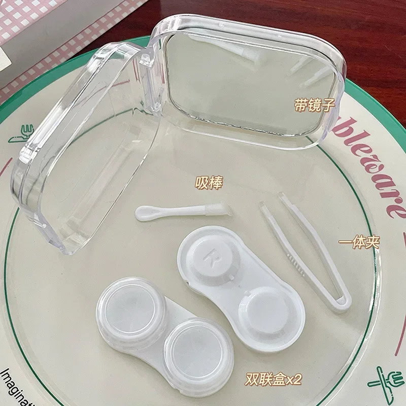 New Cute Rabbit Lens Container Women  Bow Knot Contacts Lens Case Men Color Contact Lenses Storage Box Portable Travel Set