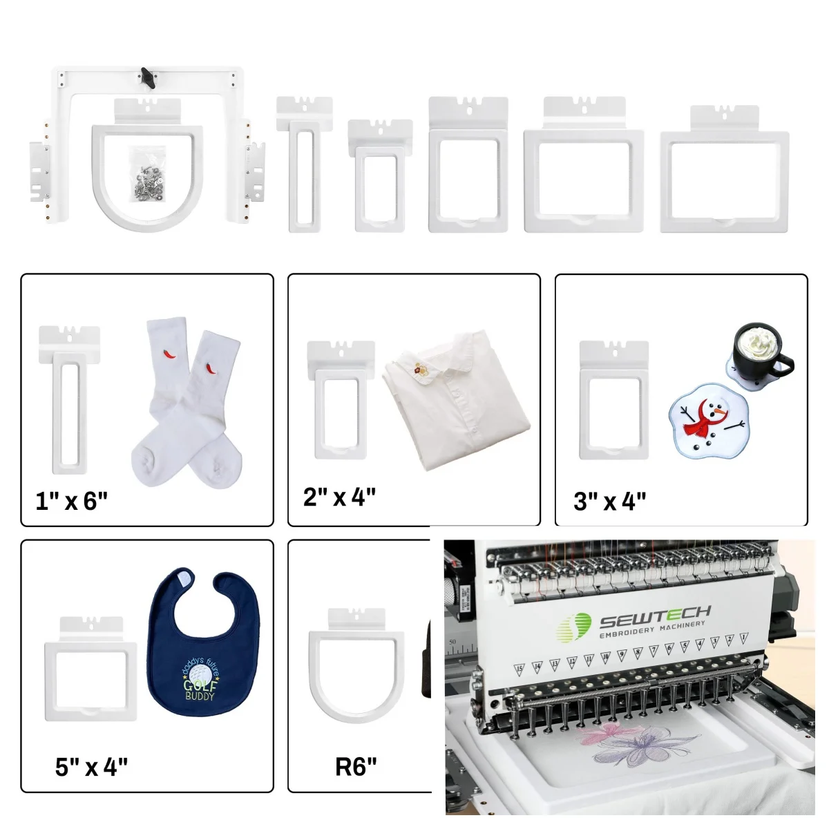 6in1 Magnetic Embroidery Hoops Kit Magnetic Frames Sets for Avancé 1201C 1501C 1502 1504 1506 Etc Embroidery Machines