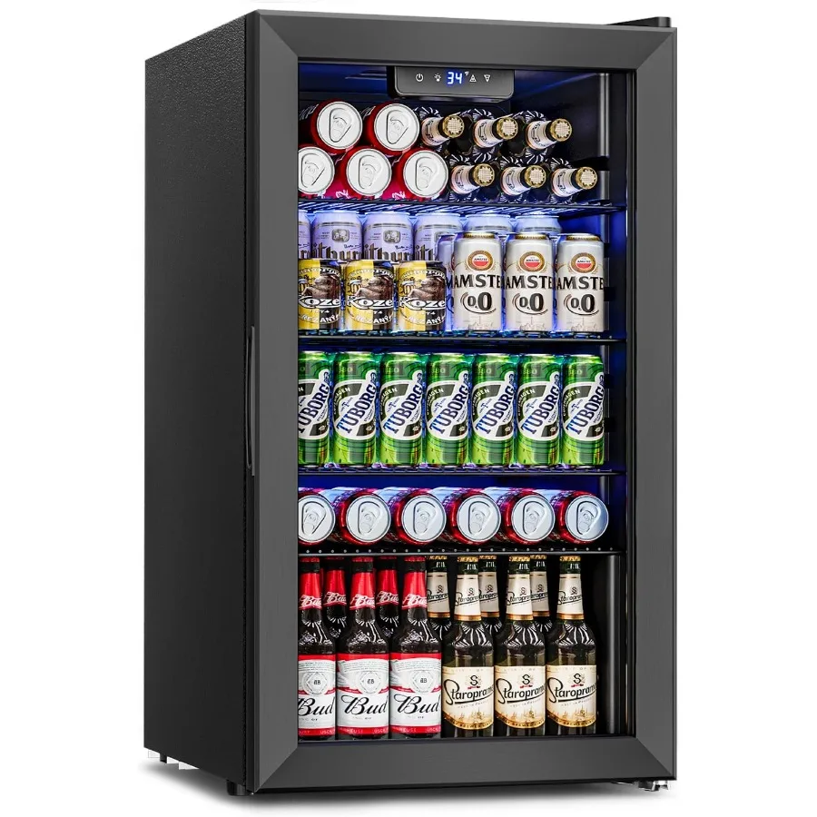 

Beverage Refrigerator and Cooler with Glass Door for Soda Beer Wine - 126 Can Mini Fridge for Bedroom Office Bar - Freestanding