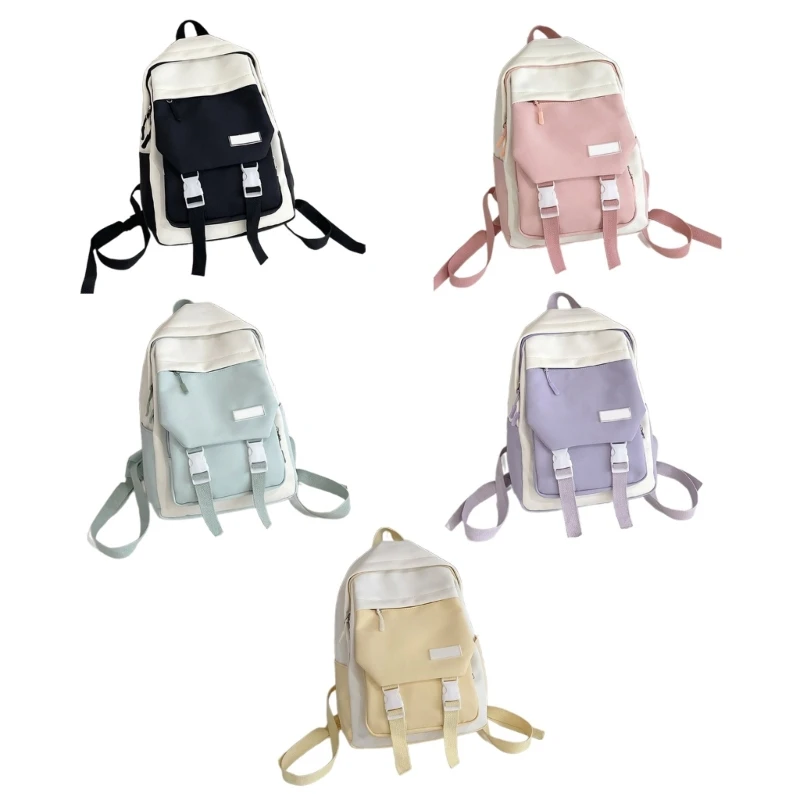 Mochila Color en contraste para mujer, mochila viaje pequeña para niña, mochila escolar con cremallera para trabajo