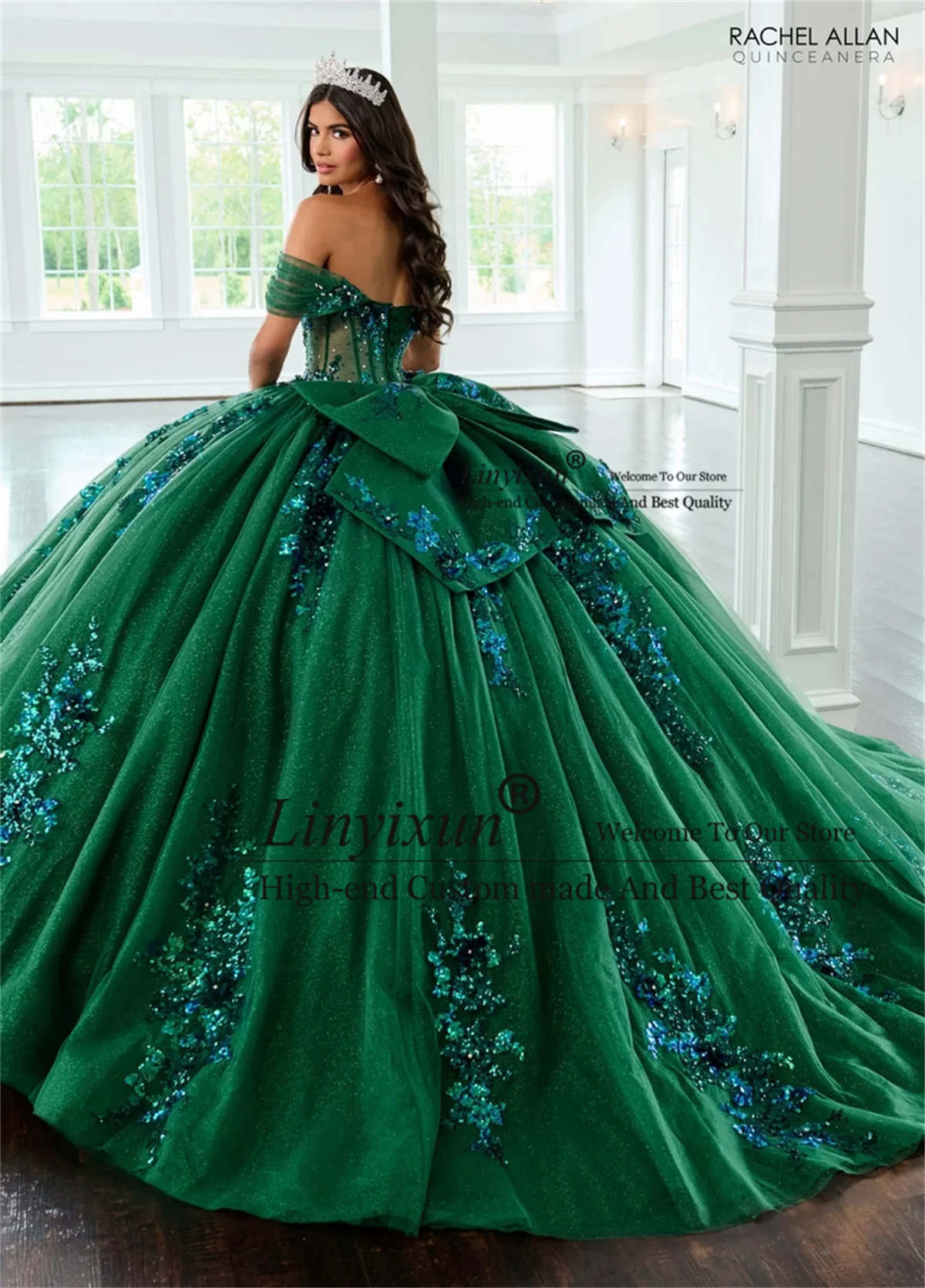 

Glitter Sequins Ball Gown Quinceanera Dresses Off Shoulder Corset Sweet 16 Gowns Customized Appliques Lace Vestidos De 15 Anos