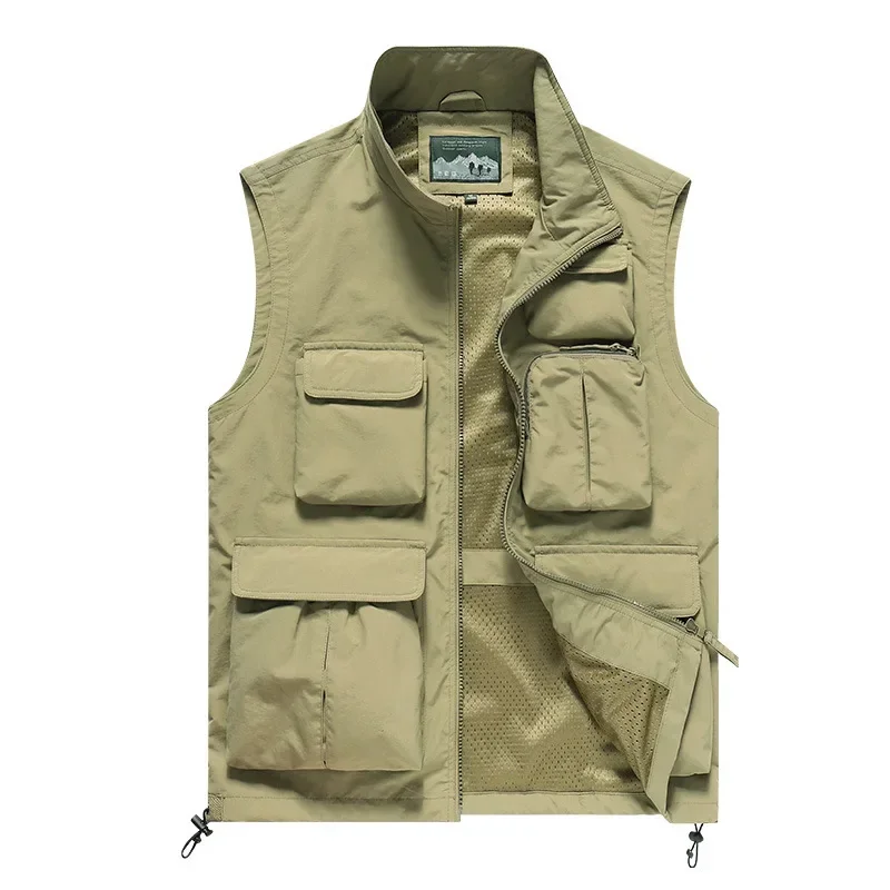 

MaiDangDi High Necked Sleeveless Men's Vest Nylon Workwear Style Outdoor Mens Jacket Sports Leisure Multi Pocket Male Clothing