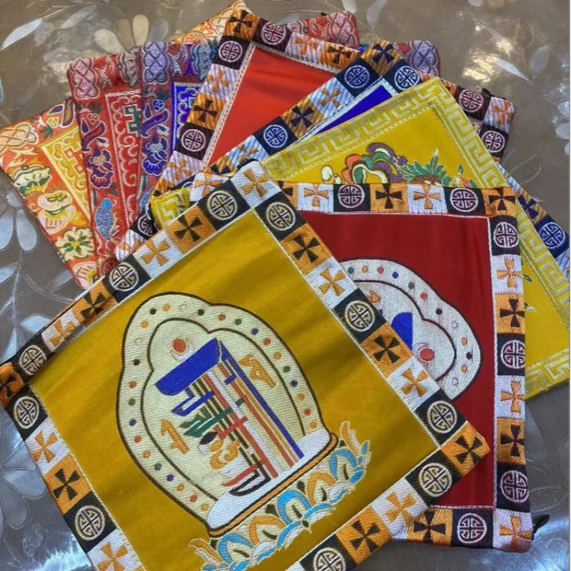 Chinese Style Tibetan Pattern Empty Sachet Bag, Zipper Closure Fabric Pouch, Car Hanging & Portable Lucky Pouch