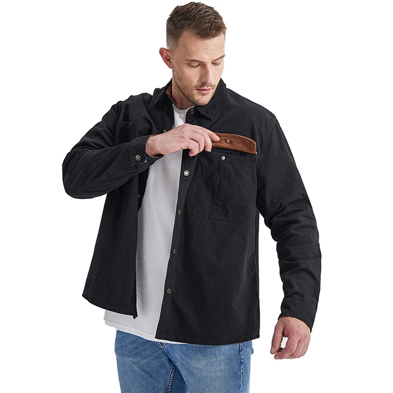 Spring Autumn Mens Cotton Shirts Casual Men Loose Workwear Shirt Vintage Retro Man Multi-Pocket  Long Sleeve Button Down Shirt