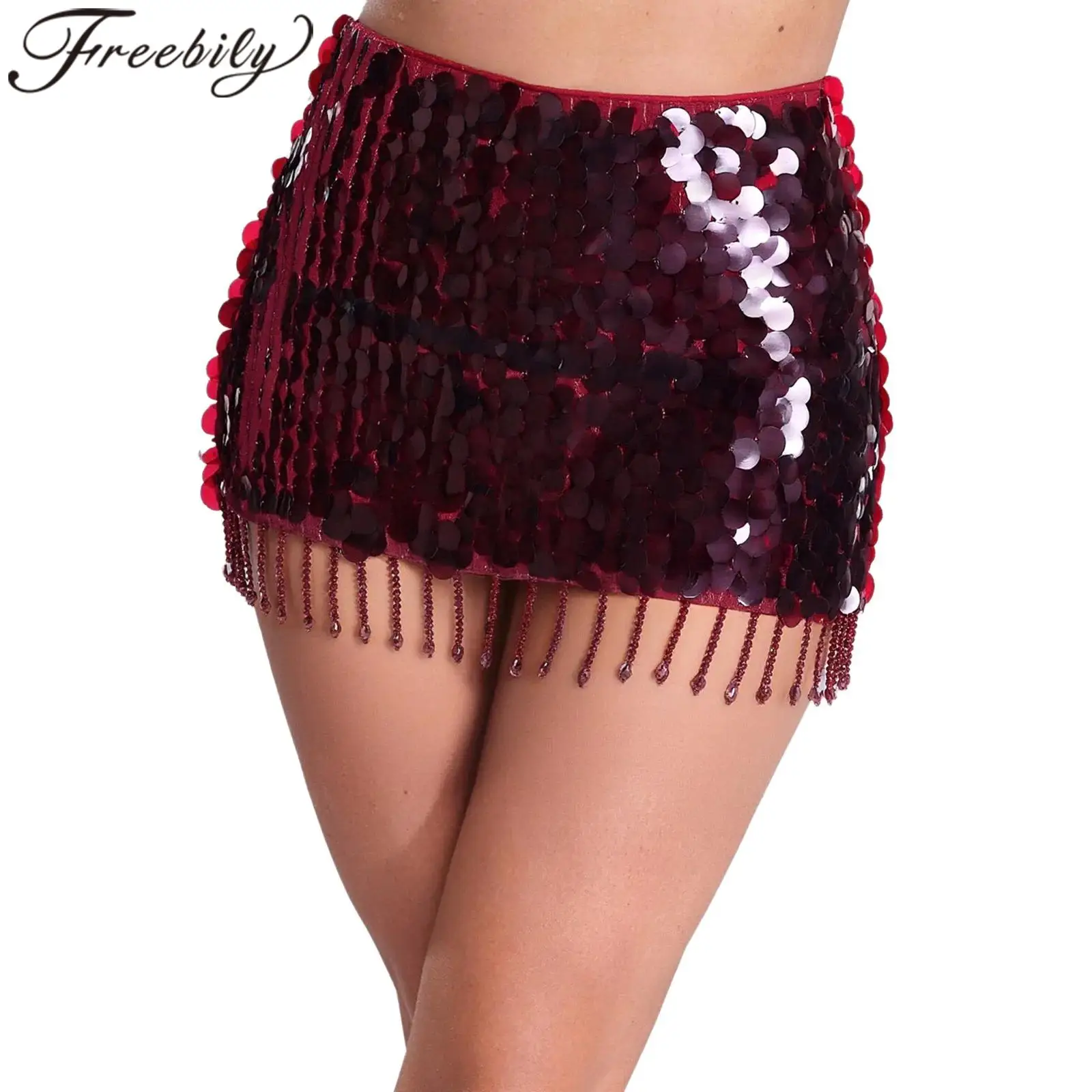 

Фестивальный наряд Raves, женская облегающая мини-юбка с кисточками и блестками, Faldas, блестящая юбка с эластичной резинкой на талии, вечерние юбки для танца живота