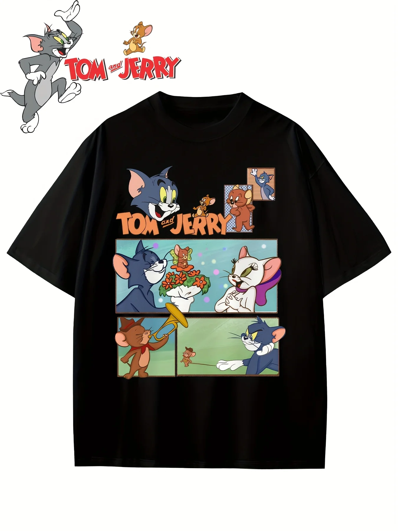 

Том и Джерри Графический принт Лето Осень Зима Хлопковые мужские и женские футболки с короткими рукавами Роскошный бренд для занятий спортом на открытом воздухе