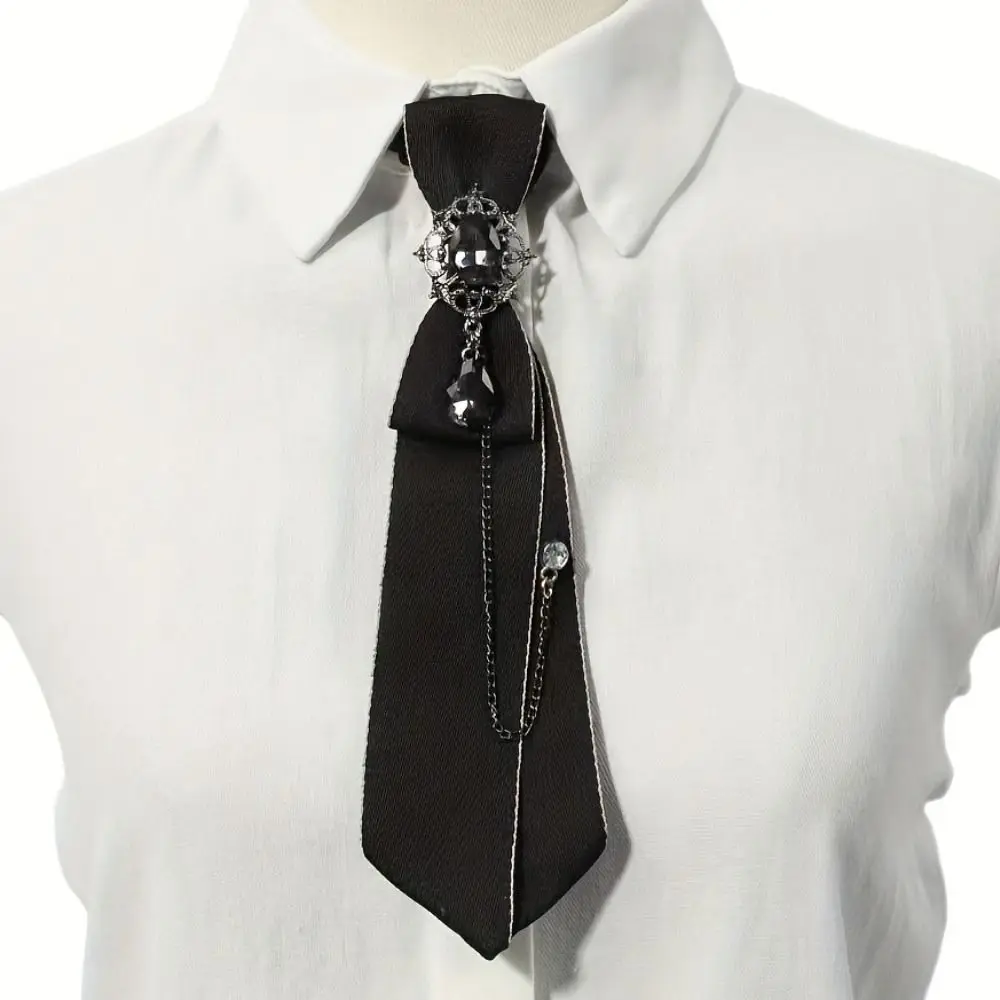 Y2K Crystal Bow Tie Geometric Long Alloy Rhinestone Necktie JK Choker Pre-tied Tie Daily