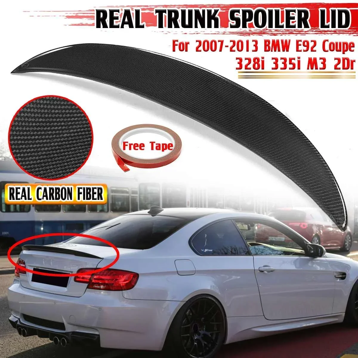 High quality Carbon Fiber High Kick Trunk Spoiler Wings For BMW E92 for Coupe 328i 335i M3 Wing Lip CF Body Kit Car Accessories