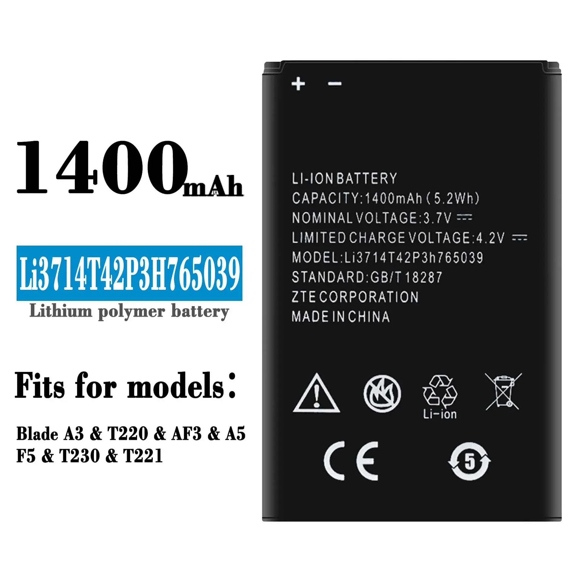 Li3714T42P3H765039 Высококачественная сменная батарея для телефона ZTE Blade A3 T220 AF3 A5 F5 T230 T221 литиевая батарея