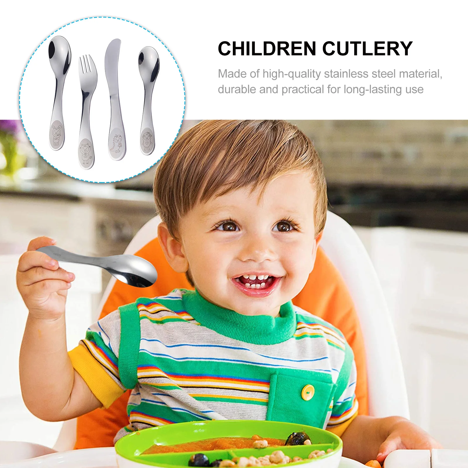 

1Set Kids Cutlery Stainless Steel Cartoon Pattern Durable Flatware Party Dinnerware Children Kitchen Utensil Kids Cutlery