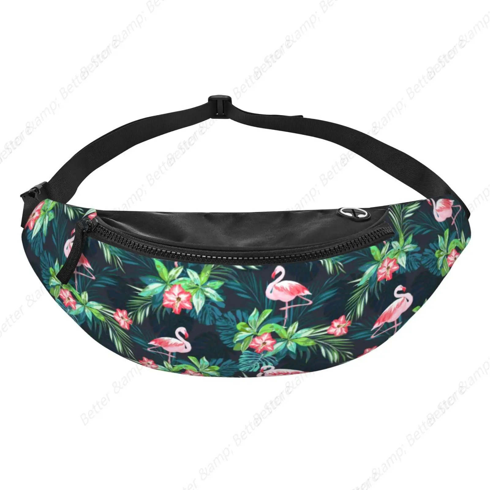 Tropical Flamingo Leaves Flower Fashion Casual Fanny Pack Waist Bag Men Women Adjustable Belt Waist Bag For Travel Hiking