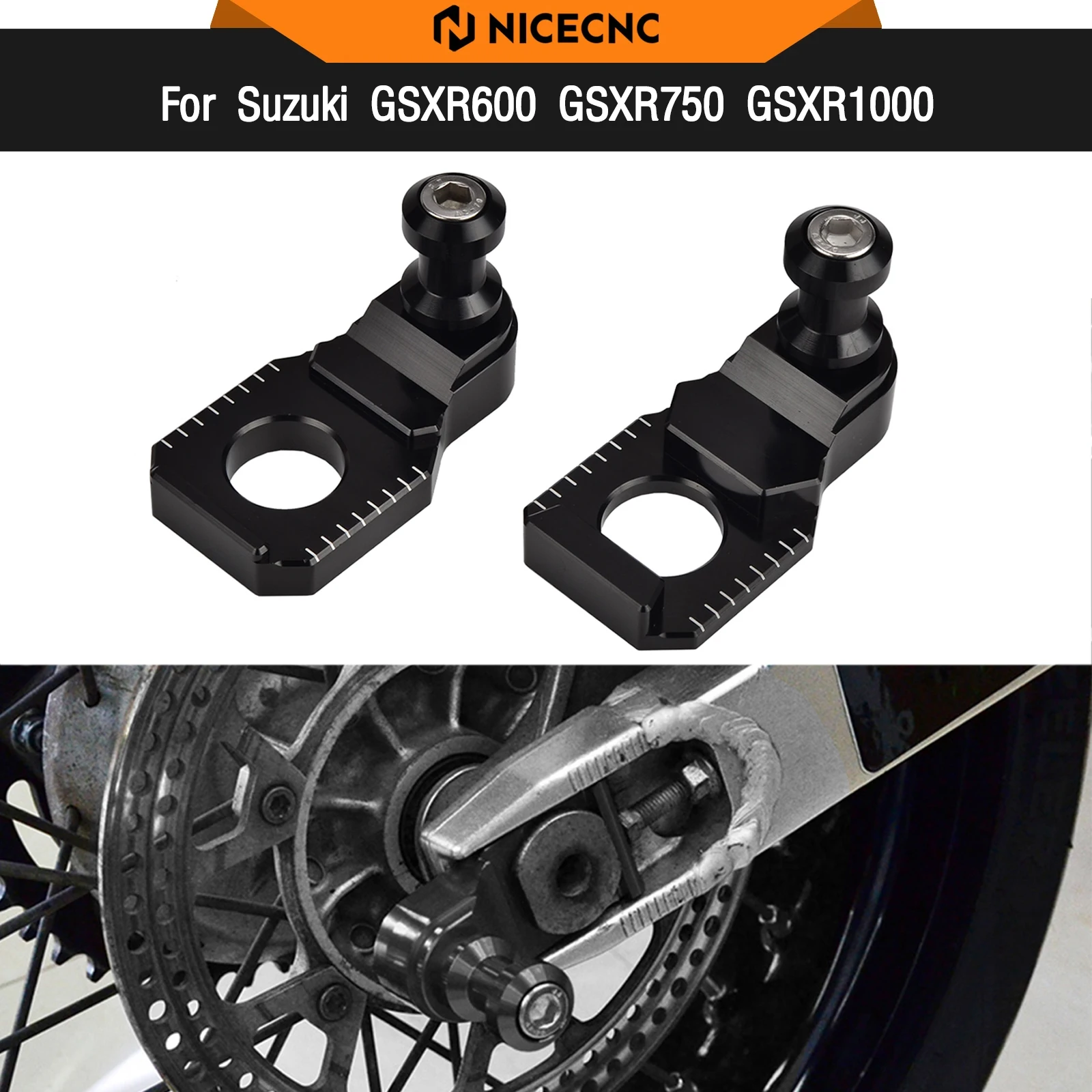 

For Suzuki GSXR600 GSXR750 2000-2009 Rear Axle Block Sliders Chain Adjuster Tensioner GSXR1000 2001-2018 HAYABUSA 2008-2019
