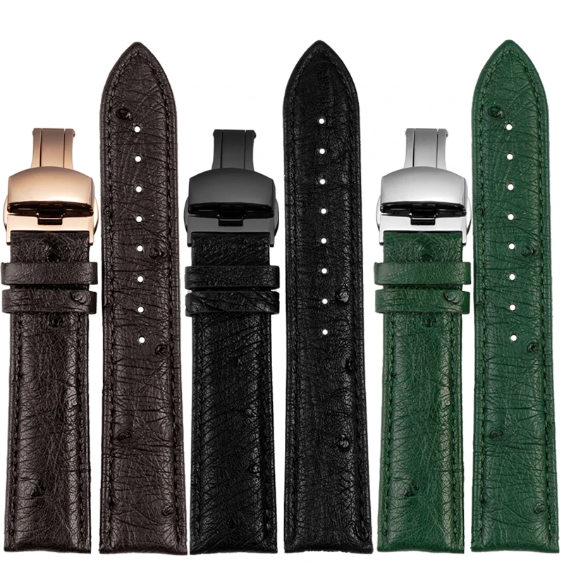 19mm 20mm 21m 22mm Ostrich leather Watch Strap Black Green Brown Women Men Watchband Accessories For longines Seiko Omega Tissot