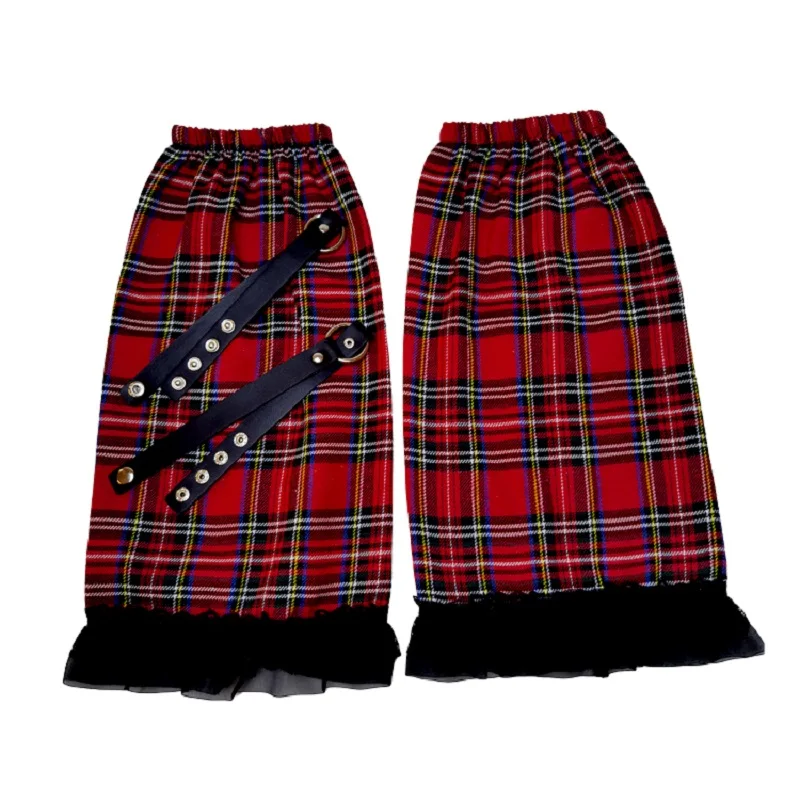 Women Y2K Long Socks Red Plaid Lace Patchwork Casual Leg Warmers Dance Hosiery Outdoor Streetwear One Pair 2025 Spring Summer