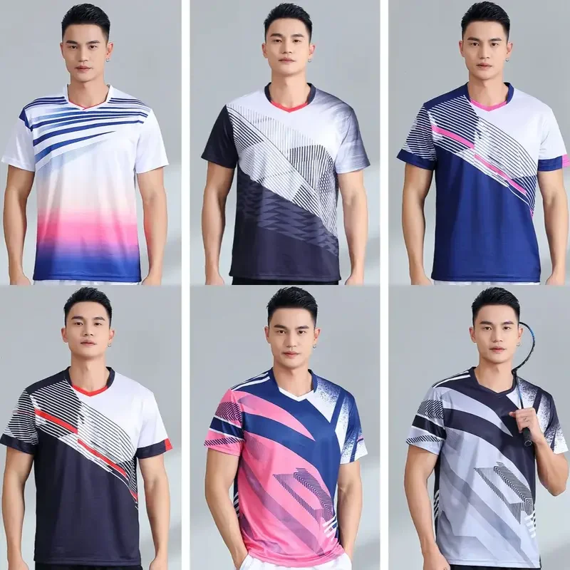 

New badminton suit set for men and women, quick drying short sleeved top, table tennis sports T-shirt, breathable, customized fo