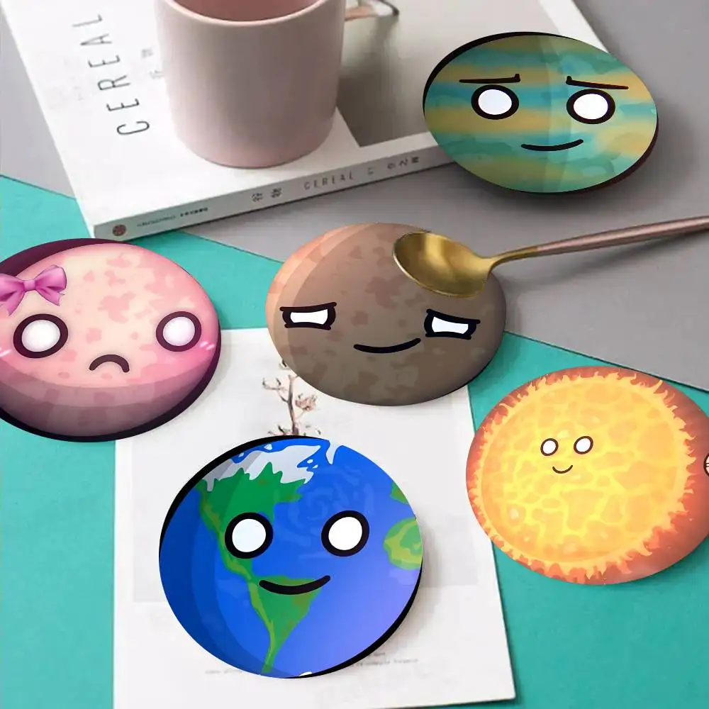 1pc Cartoon Solar Balls Wooden Coaster Colour Printing Cup Mat Home Desk Decoration Gifts