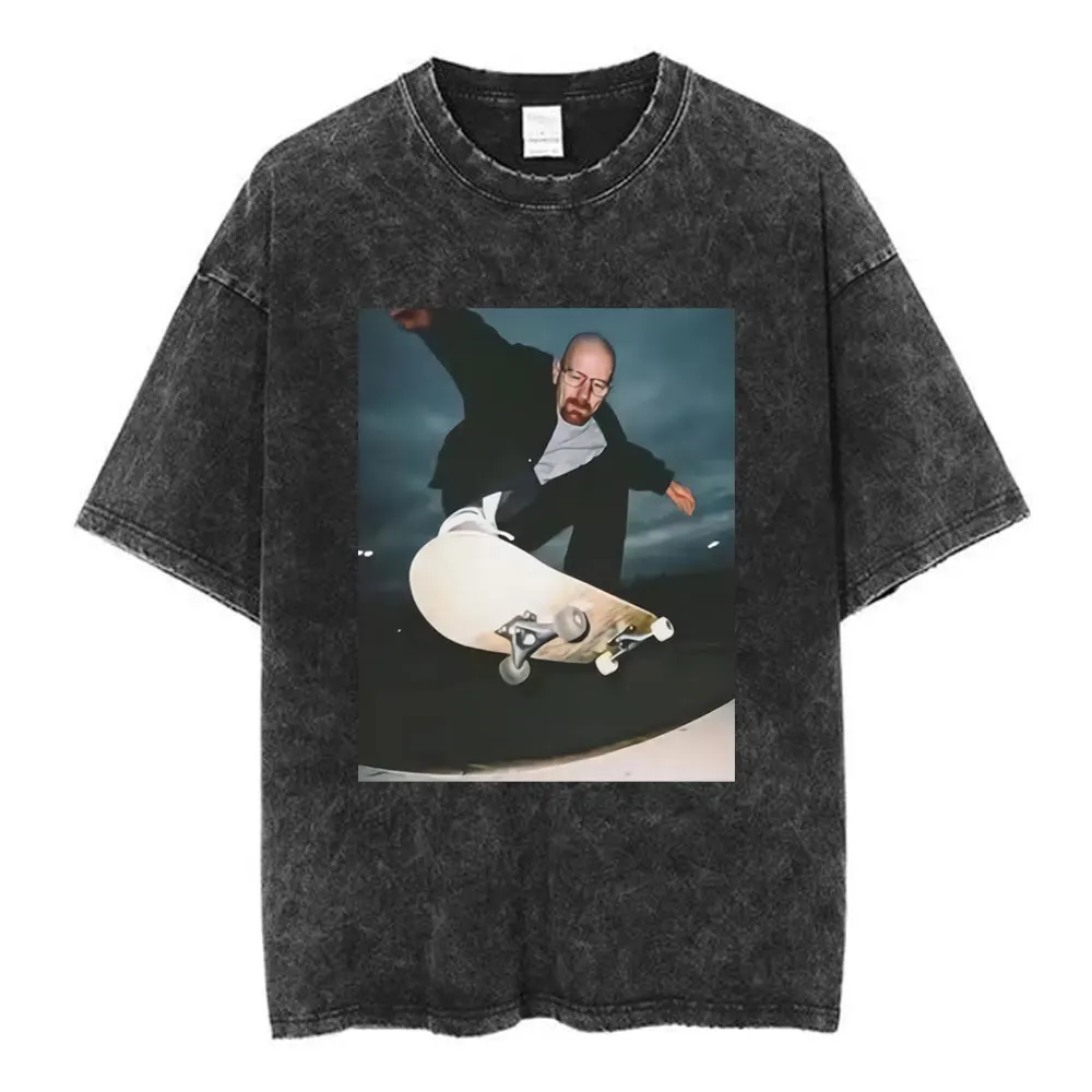 Breaking Bad Heisenberg Washed T-shirts Man Walter White 90s Skate T-Shirt Men Women Clothing Cotton Casual Oversized Tee Shirt