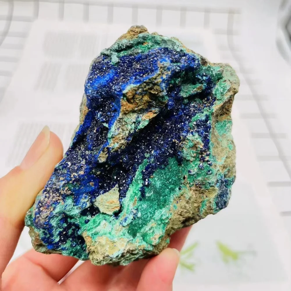 Natural Azurite Ore & Malachite Symbiotic Stone Mineral Specimen for Reiki Healing & Home Decoration