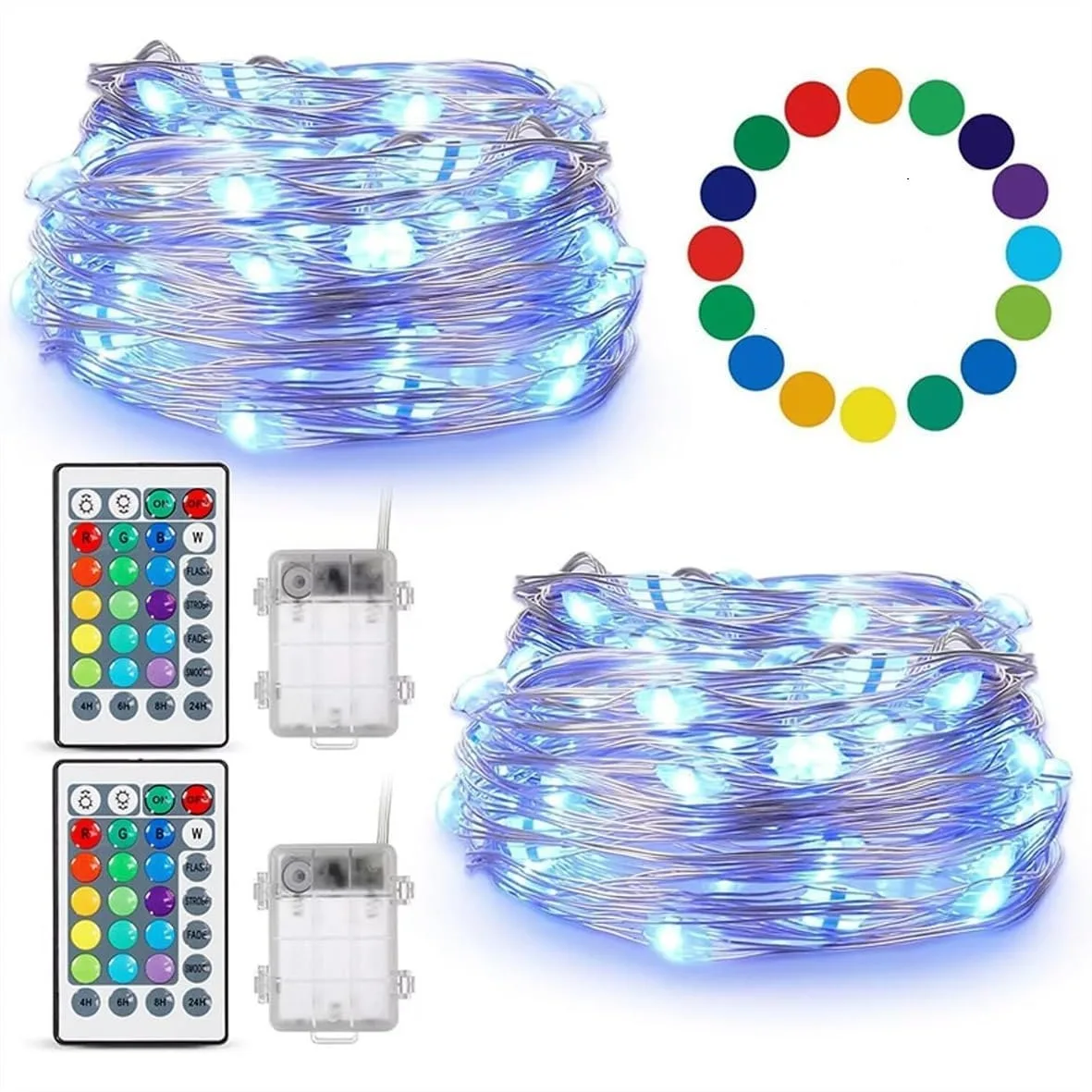 

50 LED 16.4Ft Fairy Lights Battery Operated Twinkle Lights With Remote Control Multicolor Changing Silvery Copper Wire For Party Wedding Christmas Decor 2 Pack