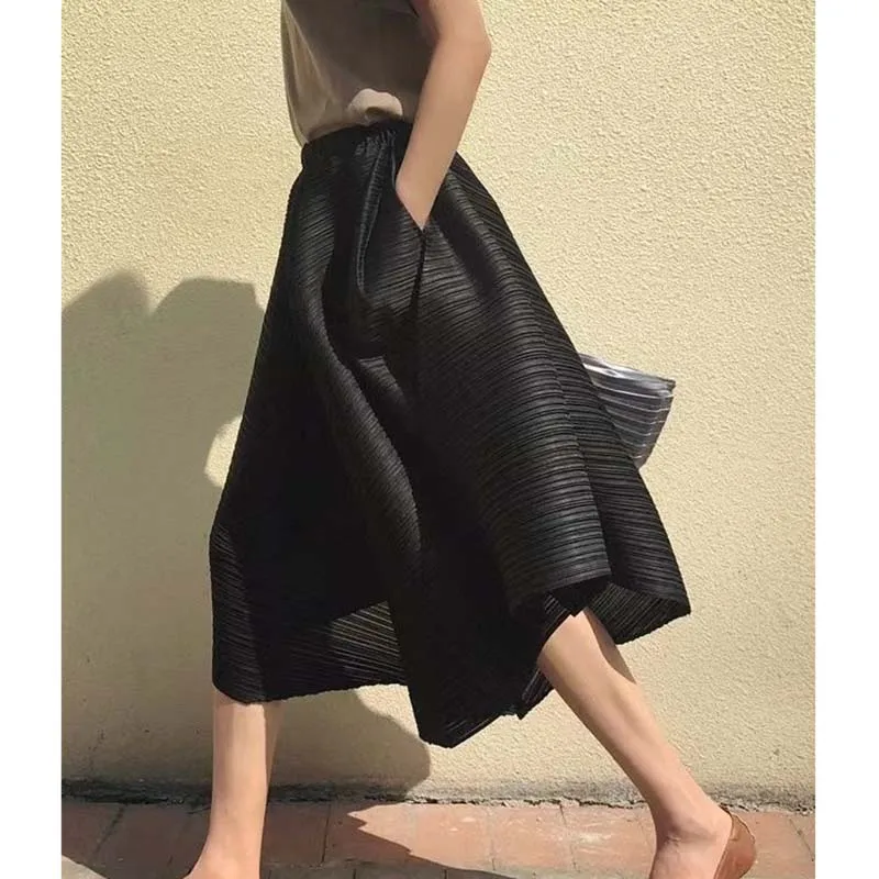 Miyake Style Pleated Culottes Irregular Skirt Pants Women Hemlines Umbrella-shaped Loose Wide-leg Pants Summer Casual Pantalos