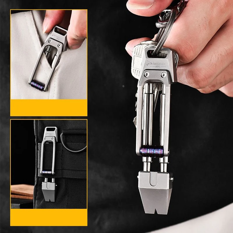 Outdoor Portable EDC Titanium Alloy Pry Bar Finger Pulley Toy Creative Multifunctional Keychain Tool