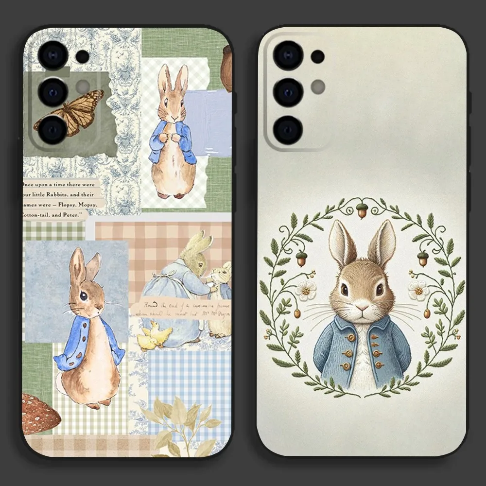 Cute P-Peter Rabbits Phone Case For Samsung S24,S21,S22,S23,S30,Ultra,S20,Plus,Fe,Lite,Note,10,9,5G Black Soft Cover