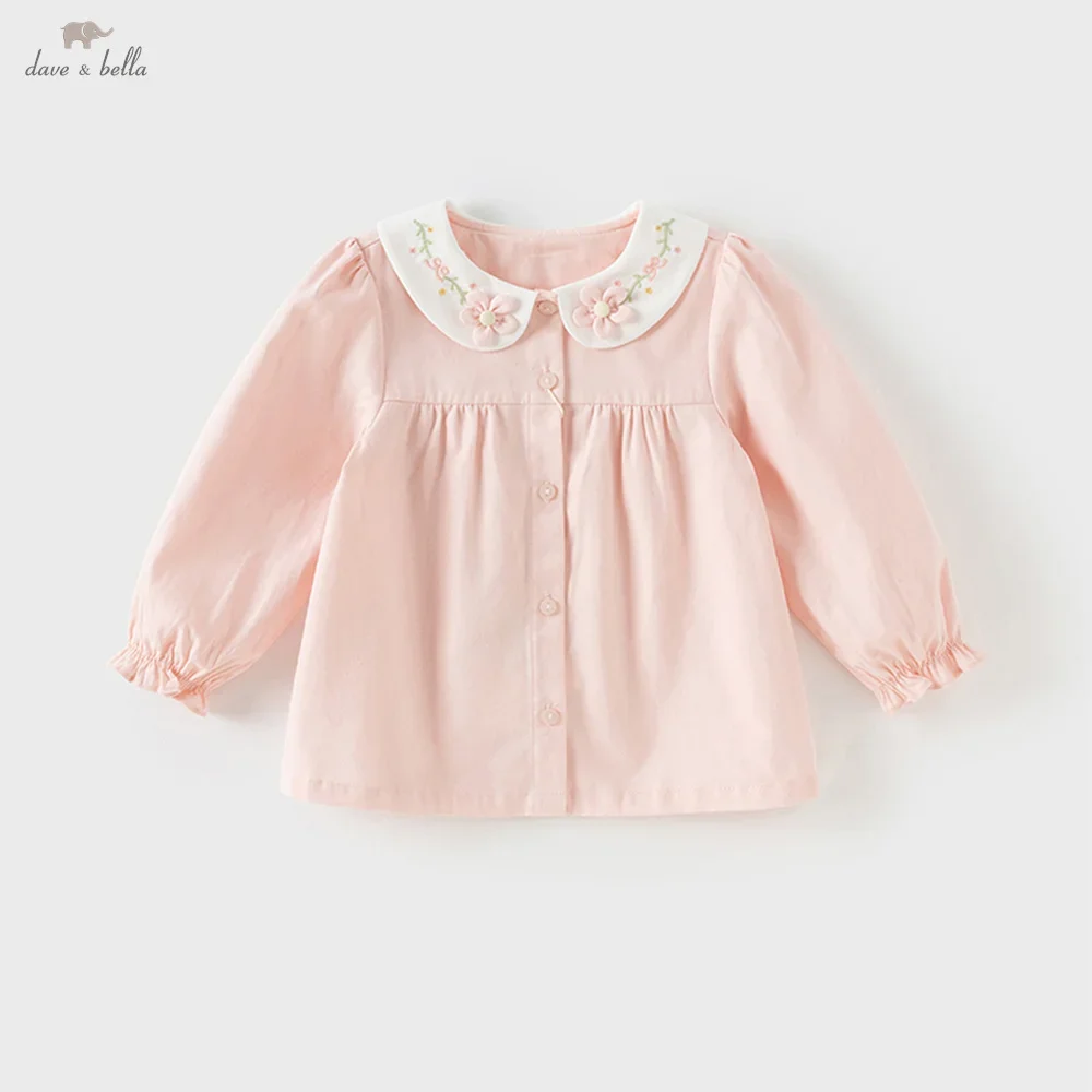 

Dave Bella Children's Long sleeves Shirt Autumn Girl's Casual Sweet Lovely Pink Cotton Blouse Baby Tops Gentle Party DB3252847