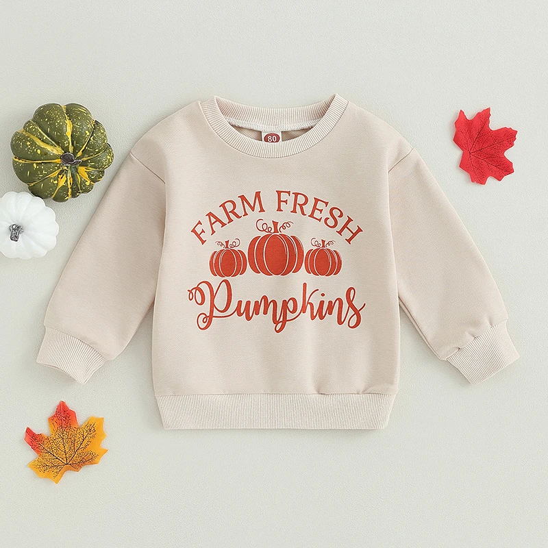 2023-07-16 Lioraitiin 0-5Years Kids Boy Girl Sweatshirt Long Sleeve Crew Neck Letters Pumpkin Print Hoodie Halloween Clothes