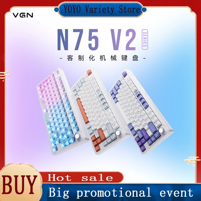 

VGN N75 V2 Custom Mechanical Keyboard Gasket Structure Tri Mode Wireless Bluetooth 75 Percent Layout For Esports Gaming Office