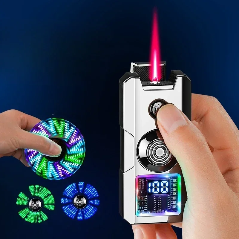 Colorful Lights Intelligent Arc Charging Lighter Battery Display with Lighting Metal Machine Height and Appearance Gift for Men