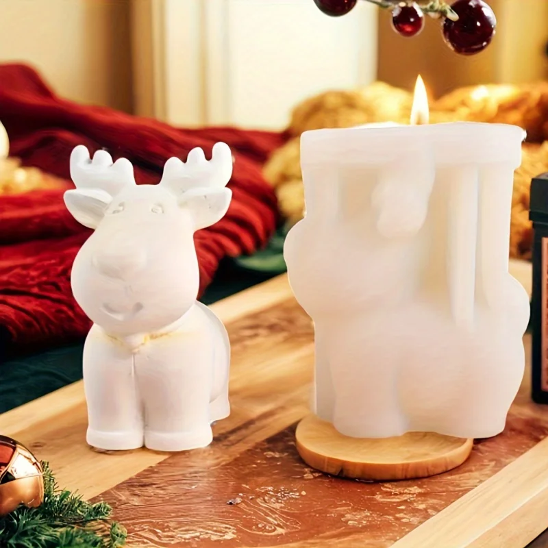 1Pc Christmas Reindeer Silicone Mold - Durable, Easy-Clean Candle Making Mold for Holiday Decorations Supplies For Making Candle