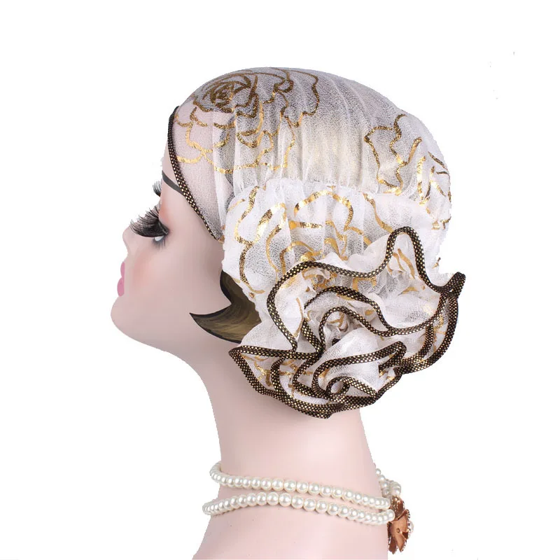 Muslim New Women\'s Islamic Bronzing Flower Elastic Turban Hat Beanie Head Scarf Wrap Chemo Cap Casual Hair Bonnets Hijab Caps