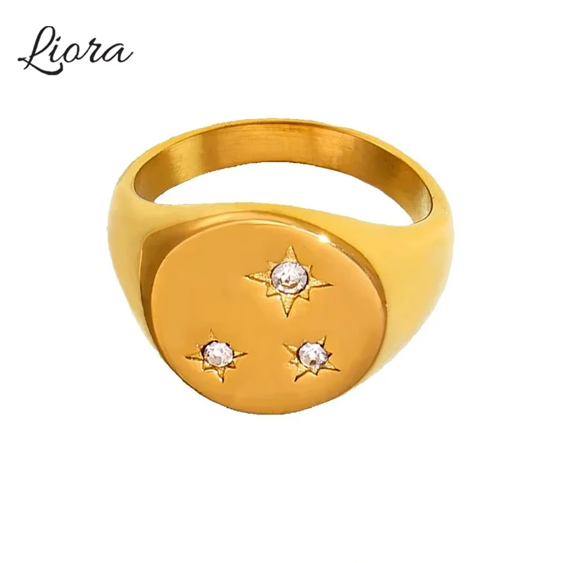 Liora Edelstahl Runde Ringe Für Frauen Stern Strass Hochzeit Bands Charme Mujer Ringe Wasserdicht Gold Silber Farbe Schmuck