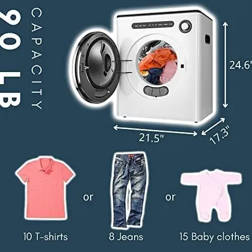 Sèche-linge compact à chargement frontal avec tuyau d'accès, 850W, panneau de commande ABS, sèche-linge compact 9 artériels pour appartements, maison, dortoir