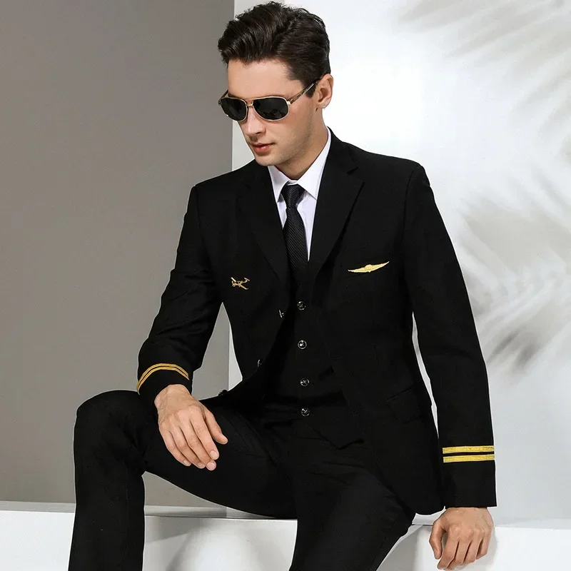 Airline captain uniform, male pilot flight attendant uniform, senior annual party dress, suit, single row jacket