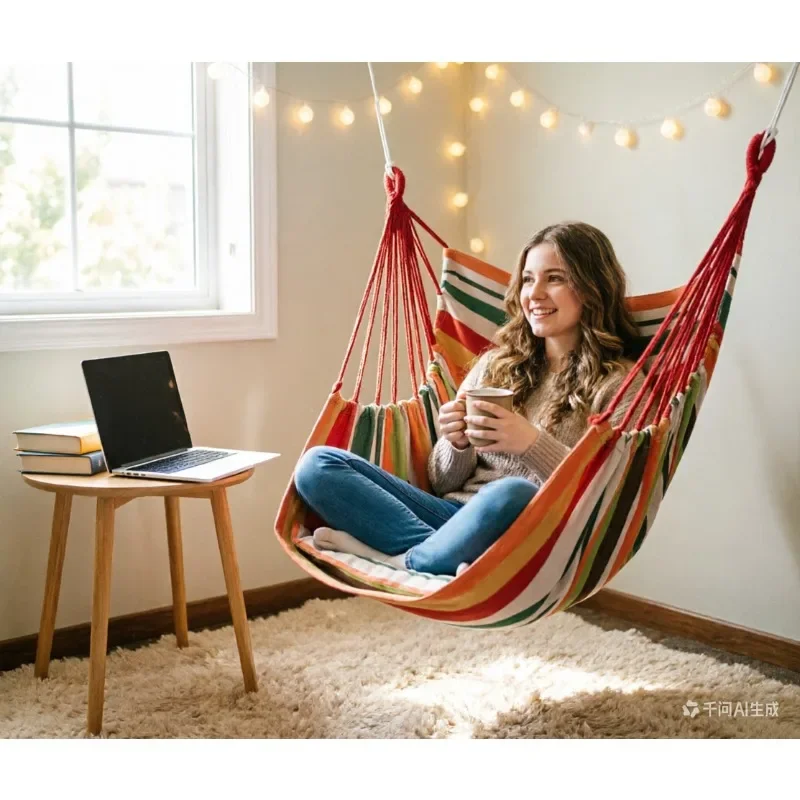 Hanging Chair Thickened Fabric Strong Rope Fish Tail Knot Safe Comfortable Swing for Dorm Room Outdoor Travel Easy Carry