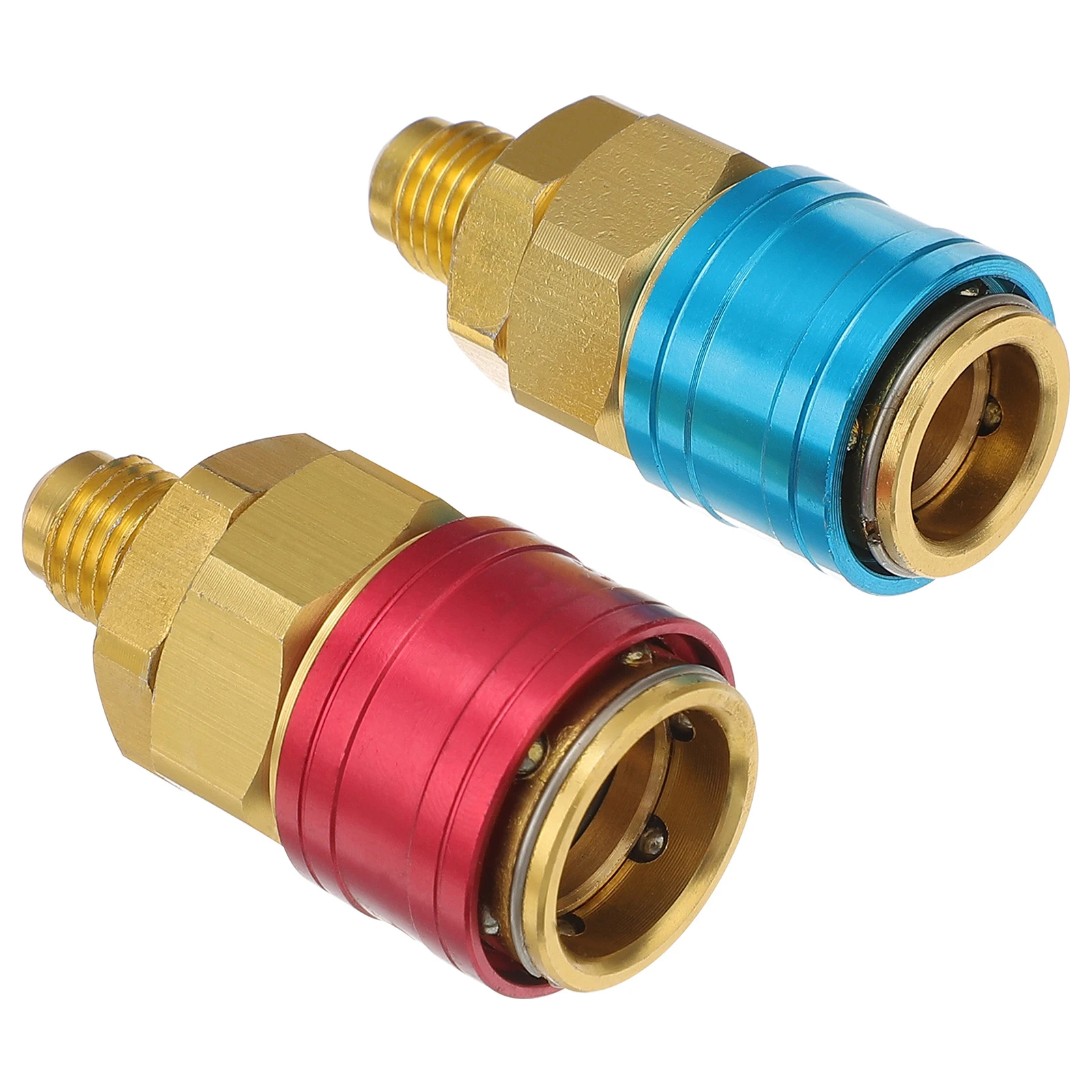 

2 pcs Car Air Conditioning R134a Adapter Coupler High Low Pressure Connector Blue Red Knobs For AC System Charging Evacuation