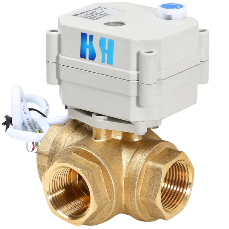 3/4“ DN15 3 Way L-type DC5V/12V/24V Brass Ball Valve NPT/BSP 5 Wires Switching Control Valve Position Feedback