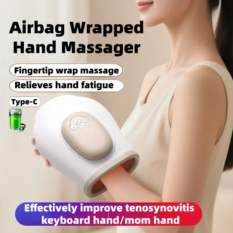 Jinkairui Tragbares Airbag-Handmassagegerät, Fingermassage, heiße Kompresse, Kneten, um Palm-Handgelenk-Ermüdung zu lindern