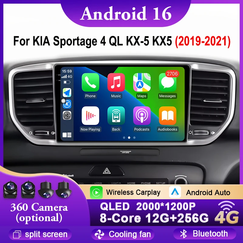 Android 16 Car Radio For KIA Sportage 4 QL KX-5 KX5 2019 - 2021 Multimedia 4G WIFI Bluetooth GPS Navigation Carplay Head