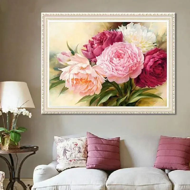 5D Full Diamonds Peony Flowers/Snow House Scenery  Embroidery Cross Stitch Kits Handmand DIY Home Decor Crafts Material Package