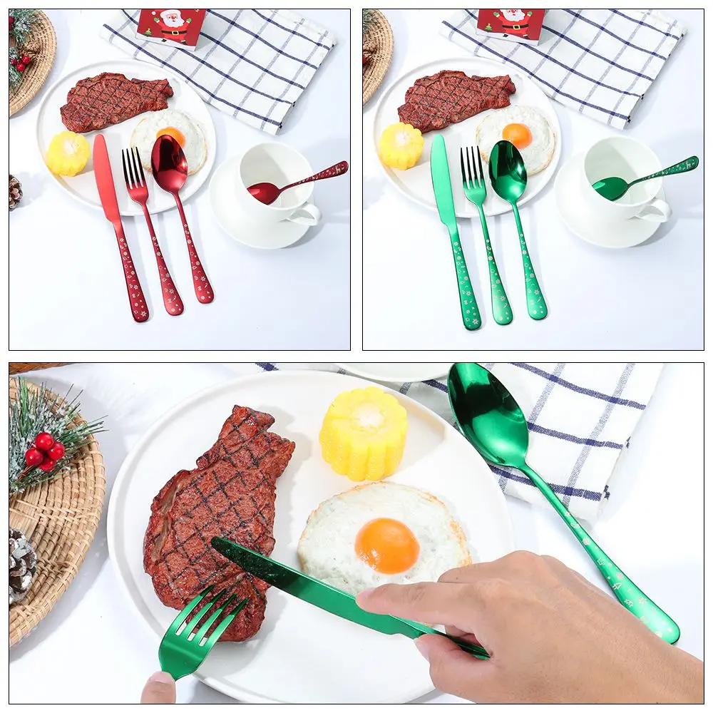 Foldable Kitchen Case Box Stainless Steel Utensils Chopsticks Fork Spoon Flatware Snowflake Printing Christmas Dinnerware Sets