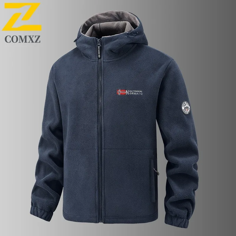 

COMXZ Premium Inner Layer Men Jacket Hooded Outdoor Mountaineering Windproof Warm Coats Fleece Design Comfortable Autumn Coat